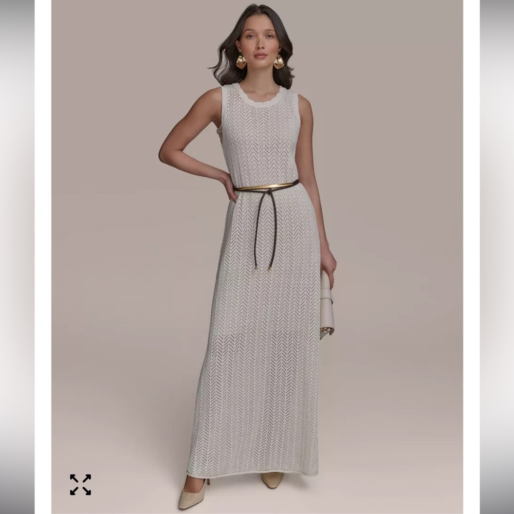 NWT DKNY Pointelle Knit Dress Size M Scallop Neckline Vacation Chic Old Money